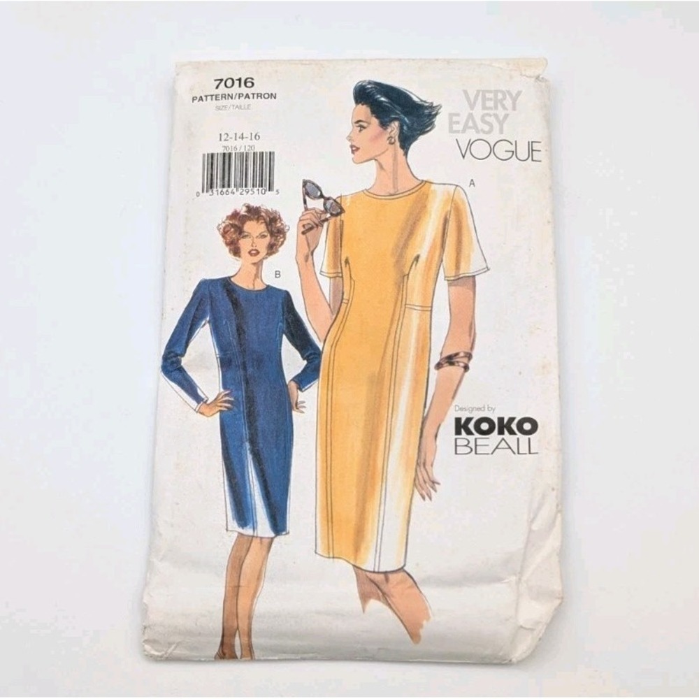 Vtg Butterick KOKO BEALL Shift Dress Pattern Women's 12 14 16 Uncut 7016 READ